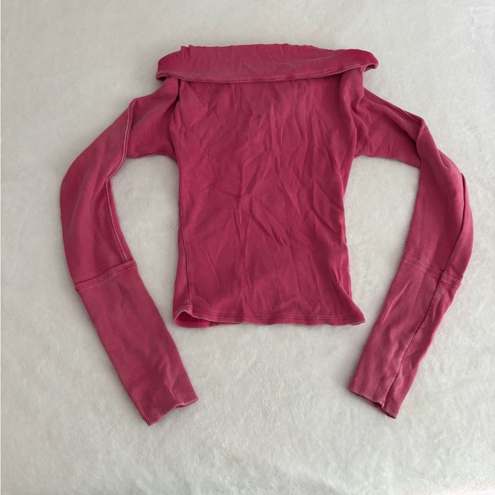 Free People Pink fold over off the shoulder thermal longsleeve